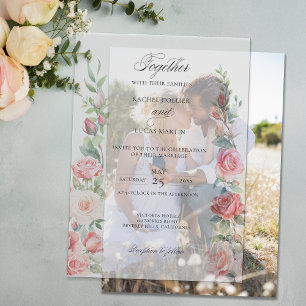 Invitations En Vélin Aquarelle romantique Roses roses roses et calligra
