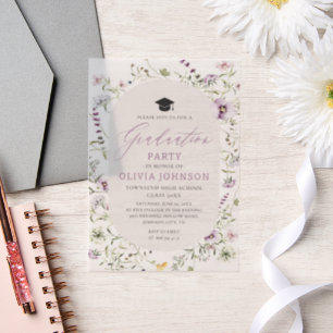 Invitations En Vélin Aquarelle rose violet Fleur sauvage Graduation
