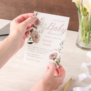 Invitations En Vélin aquarelle roses florales roses fille Baby Shower