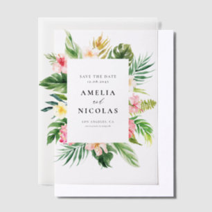 Invitations En Vélin Aquarelle Tropical Botanical Frame Enregistrer la 