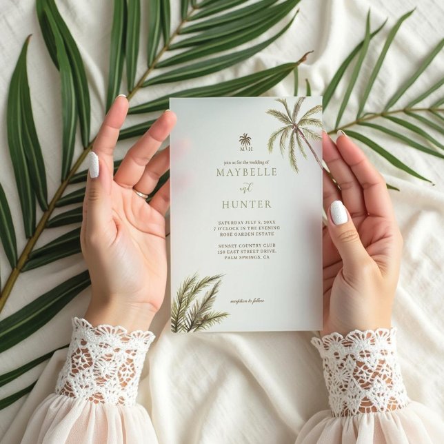 Invitations En Vélin Aquarelle tropicale Palmiers Boho Mariage (Tropical Watercolor Palm Trees Boho Wedding Vellum Invitations)