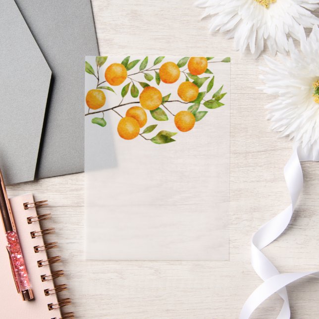 Invitations En Vélin Arbre fruitier à orange aquarelle (Mariage)