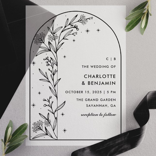 Invitations En Vélin Arc céleste noir étoile Mariage botanique (Créateur téléchargé)