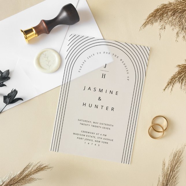 Invitations En Vélin Arc Concentré Monogramme Mariage moderne minimal (Concentric Arch Minimal Modern Wedding Monogram Vellum Invitations)