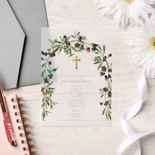 Invitations En Vélin Arc grec orthodoxe baptême baptême olives
