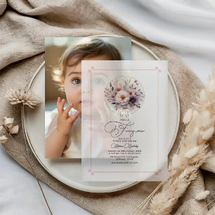 Invitations En Vélin Arc Rouge Floral "Fancy One" Premier Anniversaire