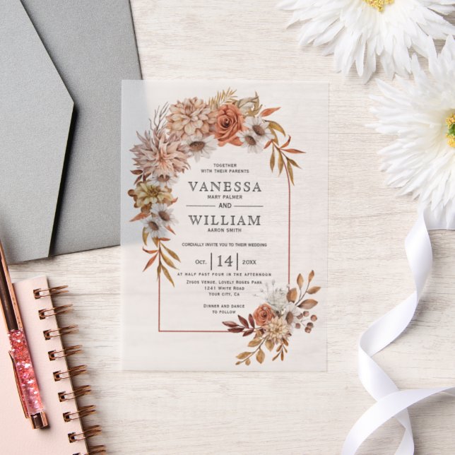 Invitations En Vélin Arche avec mariage de automne d'arrangement fleur  (Mariage)