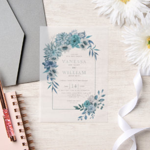 Invitations En Vélin Arche avec mariage turquoise à fleurs bleues