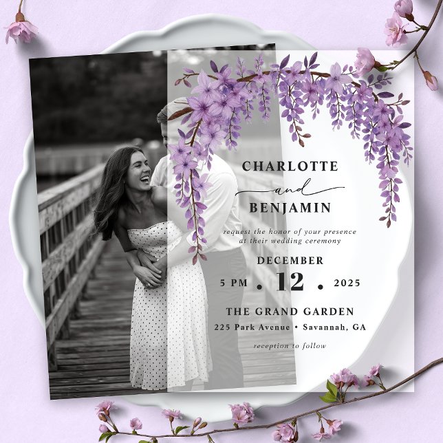 Invitations En Vélin Arched Wisteria Branch Floral Garden Wedding (Créateur téléchargé)