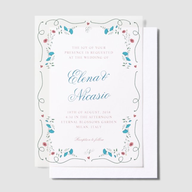 Invitations En Vélin Art Nouveau Floral Frame Wedding Vellum Overlay (Compenser)