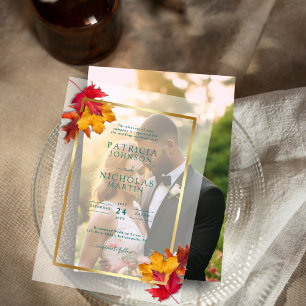 Invitations En Vélin Automne Feuilles Rustique Golden Frame Automne Mar