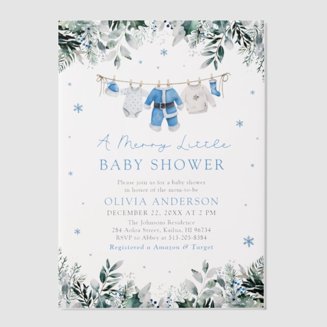 Invitations En Vélin Baby de Noël Bleu Un joli petit Baby shower (Recto)