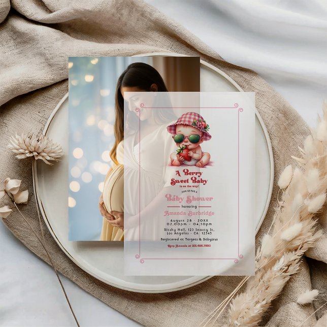 Invitations En Vélin Baby Shower aux Fruits Rouges Sucrés (Berry Sweet Baby Shower Vellum Invitations)