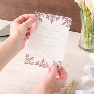 Invitations En Vélin Baby shower d'hiver Pink Rose Gold Snowflake