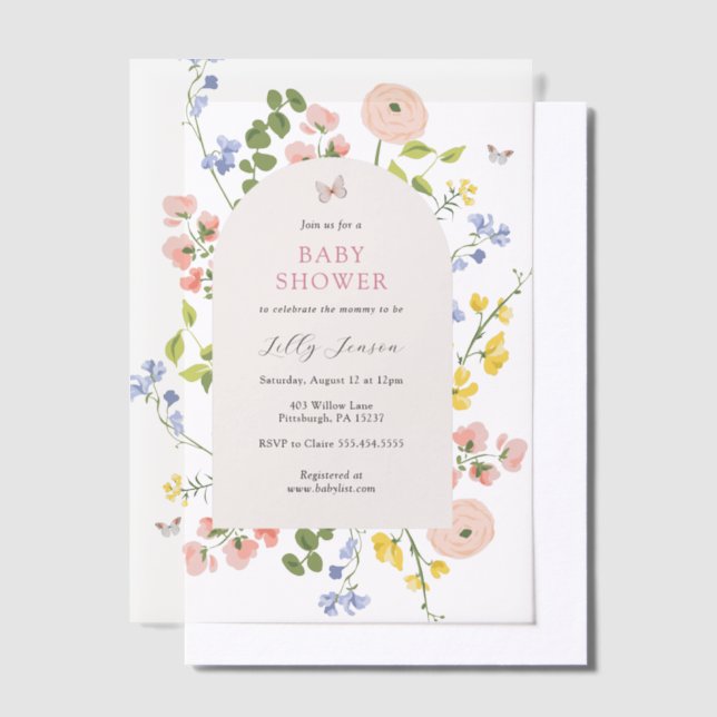 Invitations En Vélin Baby shower floral d'aquarelle romantique (Compenser)