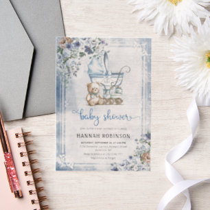 Invitations En Vélin Baby shower Garçon vintage