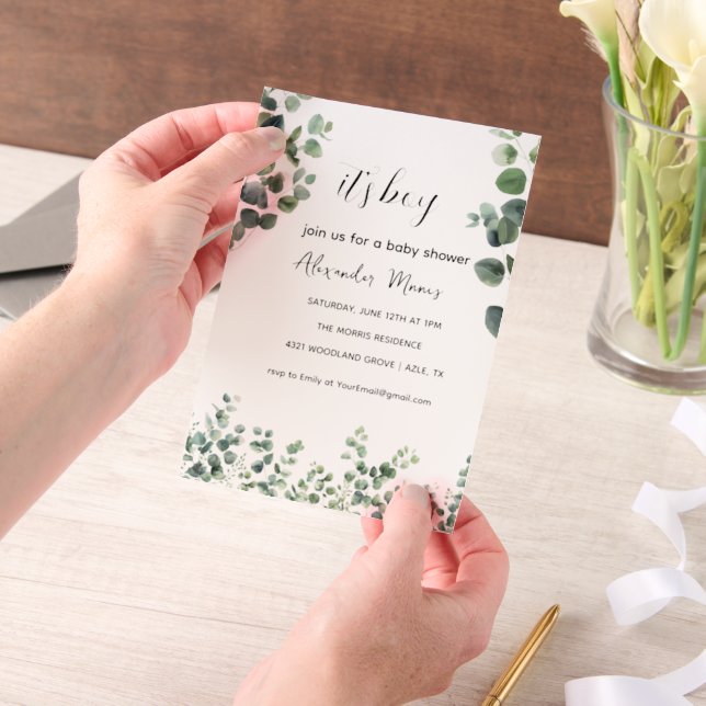 Invitations En Vélin Baby shower Invitation, Eucalyptus Thème de verdur (Ordinateur de poche)