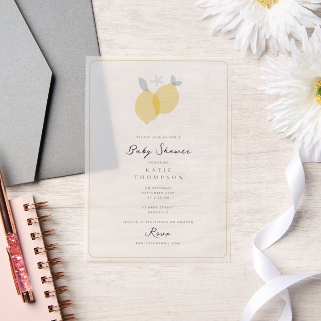 Invitations En Vélin Baby shower moderne simple Pastel Citrus Lemons (Mariage)