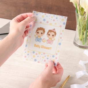 Invitations En Vélin Baby shower Twins Garçon fille Insérer