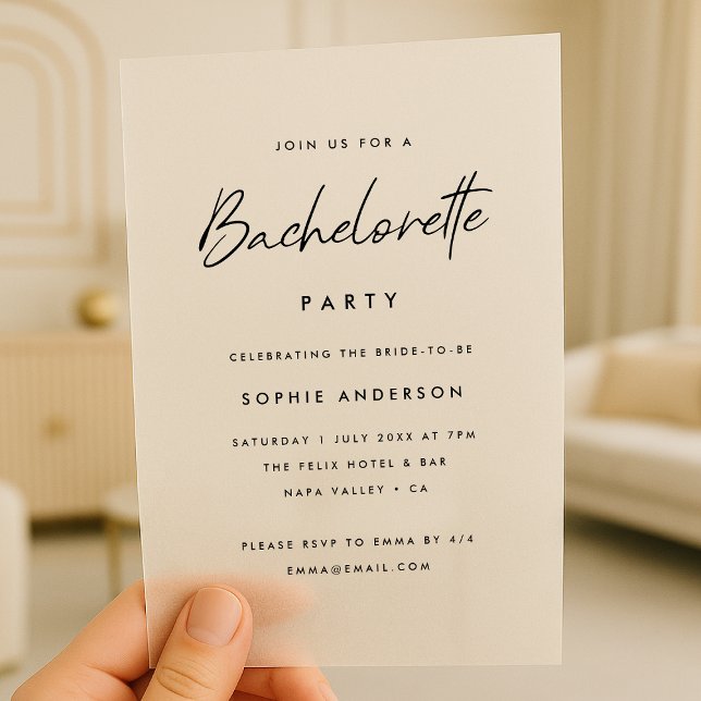 Invitations En Vélin Bachelorette | Parti minimaliste moderne (Créateur téléchargé)
