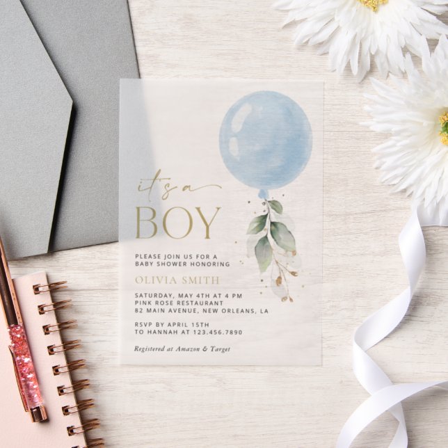 Invitations En Vélin Balcon Bleu, Eucalyptus, Verdure, Baby shower (Mariage)