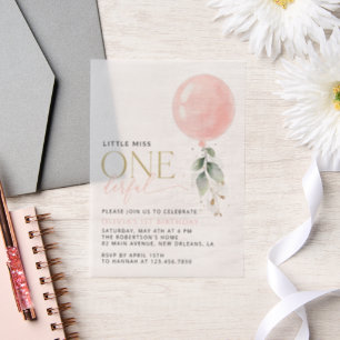 Invitations En Vélin Balcon rose, Eucalyptus, Verdure, Premier Annivers