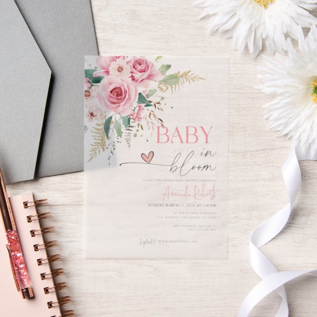 Invitations En Vélin Bébé En Fleur rose Fleur Baby shower (Mariage)