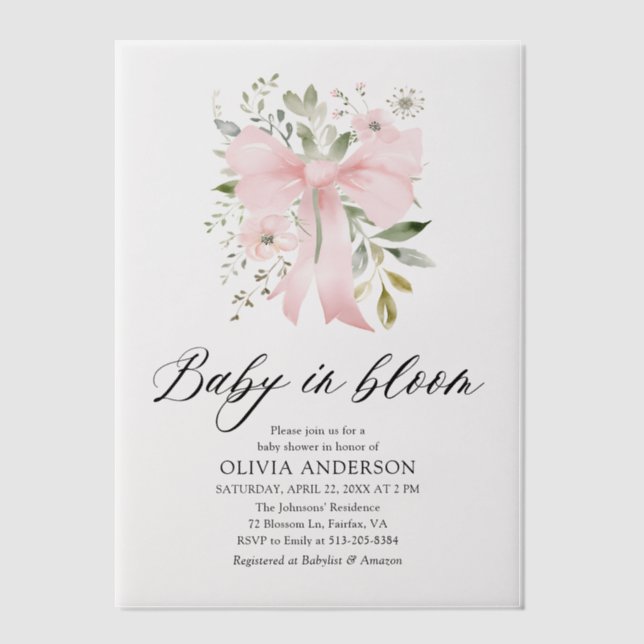 Invitations En Vélin Bébé rose en fleur Baby shower floral fille (Recto)