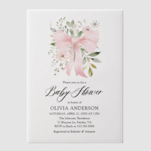 Invitations En Vélin Bébé rose en fleur Baby shower floral fille