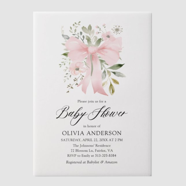 Invitations En Vélin Bébé rose en fleur Baby shower floral fille (Recto)