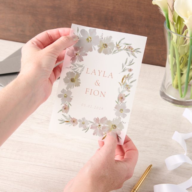 Invitations En Vélin Belle aquarelle cadre de fleurs (Ordinateur de poche)