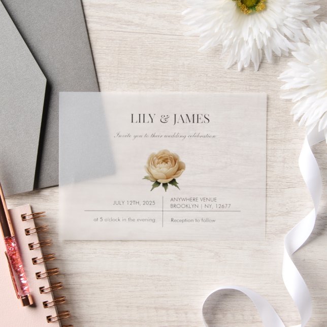 Invitations En Vélin Beurre Aquarelle Jaune Floral Classic Élégant (Mariage)