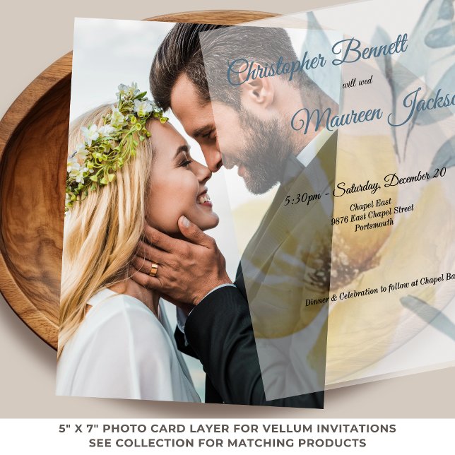 Invitations En Vélin Beurre pâle Jaune Doux Bleu Mariage Floral (Vellum Invitation for Butter Yellow and Pale Blue Floral Wedding)