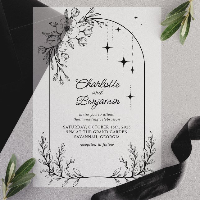 Invitations En Vélin Black Floral Star Moderne Arch Mariage (Créateur téléchargé)