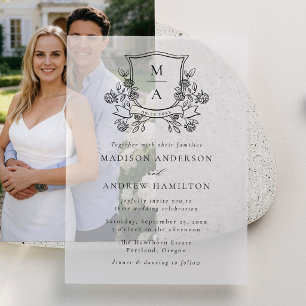 Invitations En Vélin Blason Floral Élégant Monogramme de Mariage