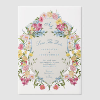 Invitations En Vélin Bleu Français Floral Vintage Crest Enregistrer la