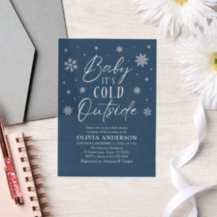 Invitations En Vélin Bleu Snowflakes Baby Il fait froid dehors Baby sho