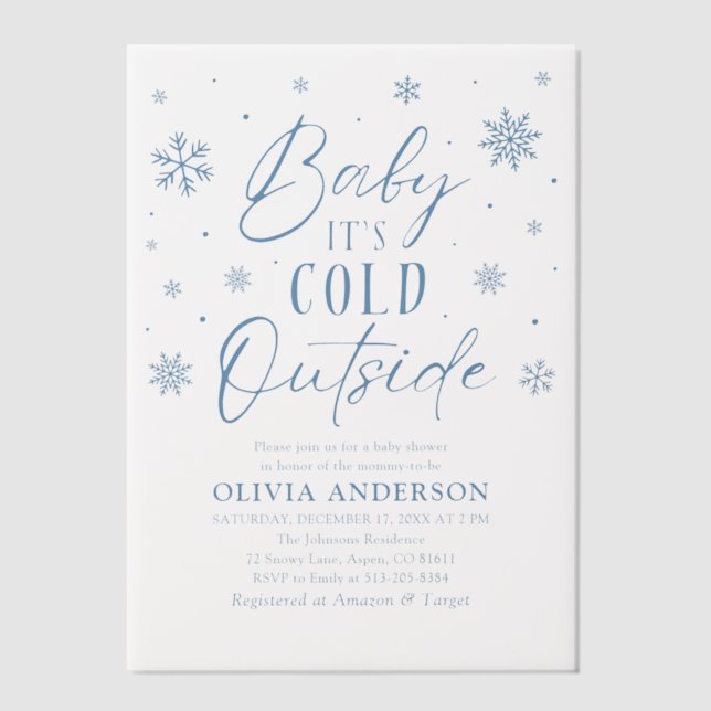 Invitations En Vélin Bleu Snowflakes Baby Il fait froid dehors Baby sho (Recto)