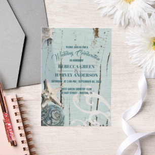 Invitations En Vélin Blue Beach Seashell Starfish Mariage côtier