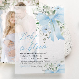 Invitations En Vélin Blue Bow Baby in Bloom Floral Boy Baby shower