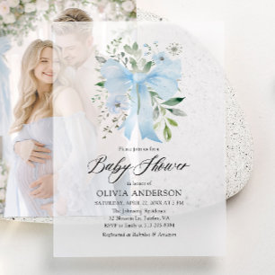 Invitations En Vélin Blue Bow Baby in Bloom Floral Boy Baby shower