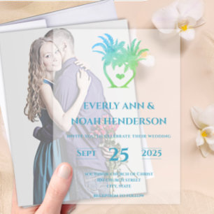Invitations En Vélin Blue Green Palm TrSimple moderne minimaliste Maria