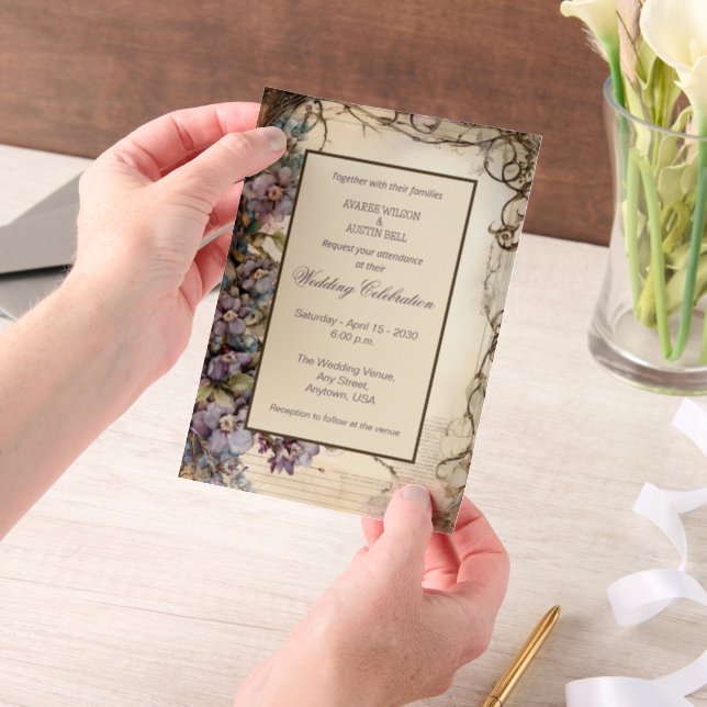 Invitations En Vélin Blue Jasmine Floral Framed  (Ordinateur de poche)