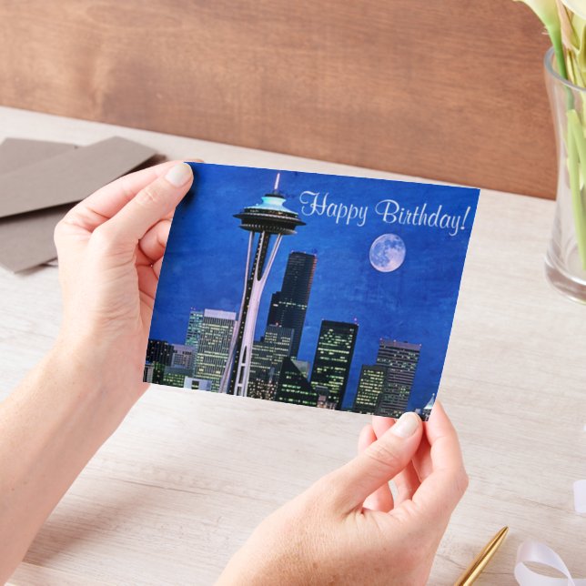 Invitations En Vélin Blue Seattle Skyline Joyeux anniversaire (Ordinateur de poche)