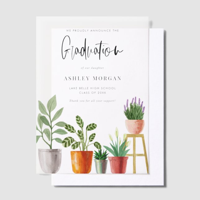 Invitations En Vélin Boho Aquarelle Poted Houseplants Graduation (Compenser)