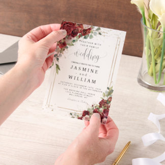 Invitations En Vélin Boho Blush Bourgogne Floral Or Mariage géométrique