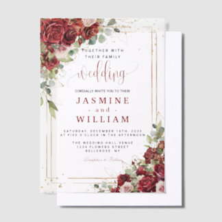 Invitations En Vélin Boho Blush Bourgogne Floral Or Mariage géométrique