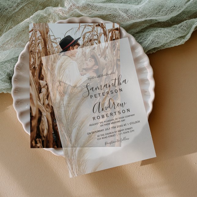Invitations En Vélin Boho Pampas Grass Mariage bohème moderne (Boho Pampas Grass Modern Bohemian Wedding Vellum Invitations)