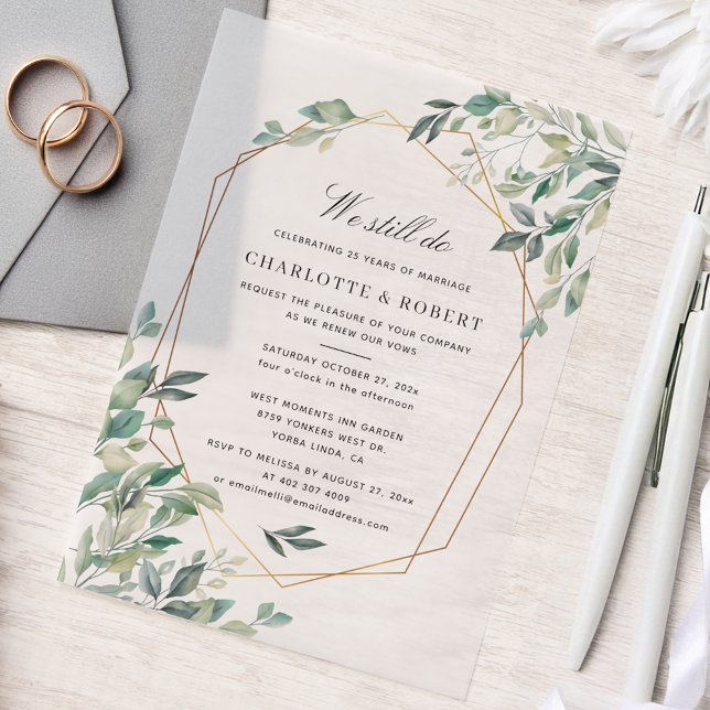 Invitations En Vélin Botanique Vow renouveau Eucalyptus Mariage (Watercolor Eucalyptus Geometric Wedding Anniversary Party Invitation)
