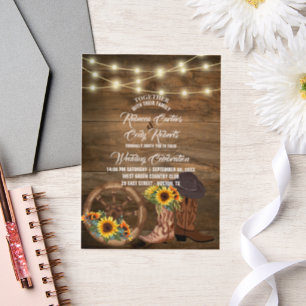 Invitations En Vélin Bottes rustiques Cowboy Sunflower Western Mariage